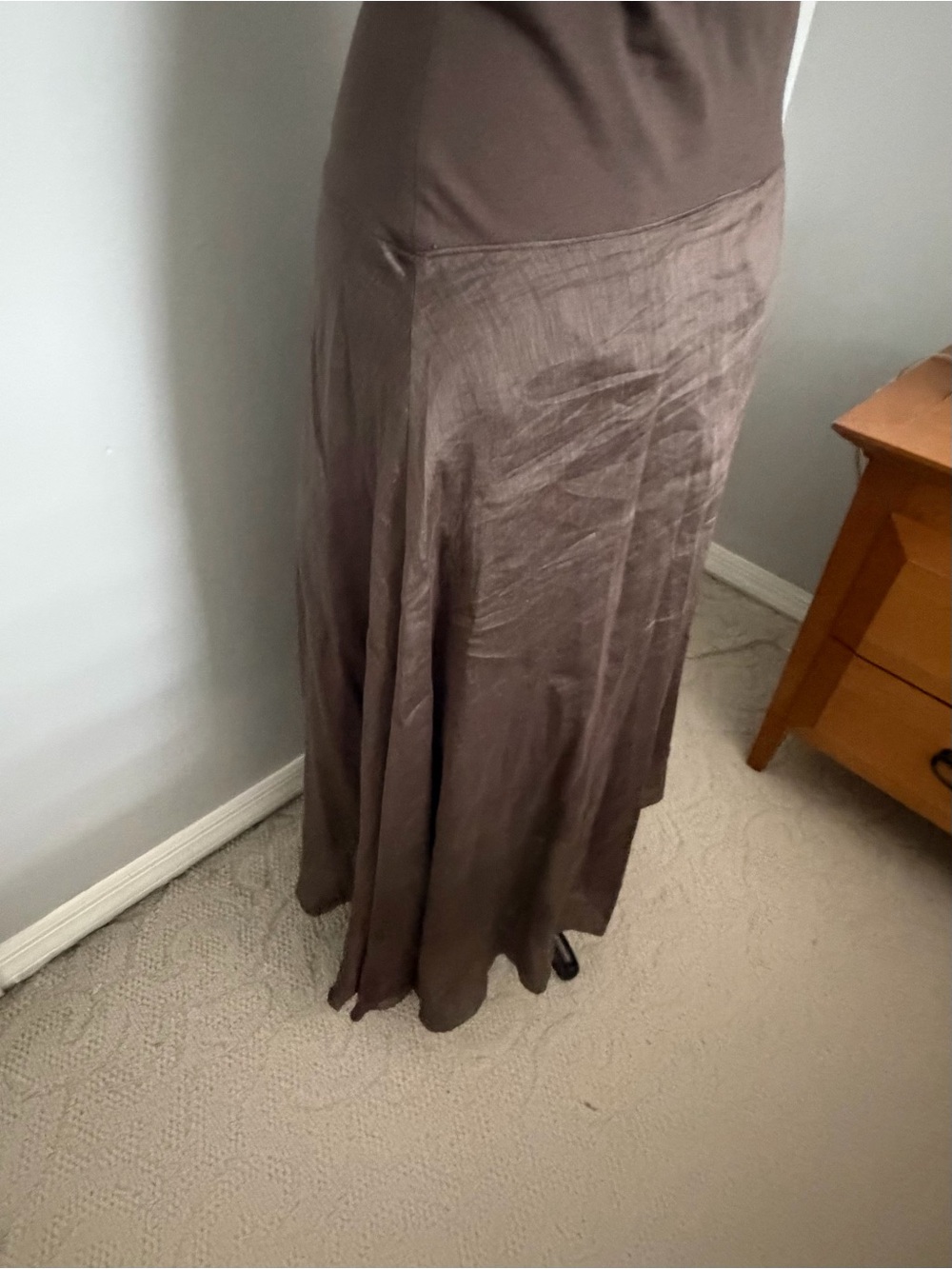 Eileen Fisher Dark Brown High-Low linen Satin Skirt - Picture 8 of 16